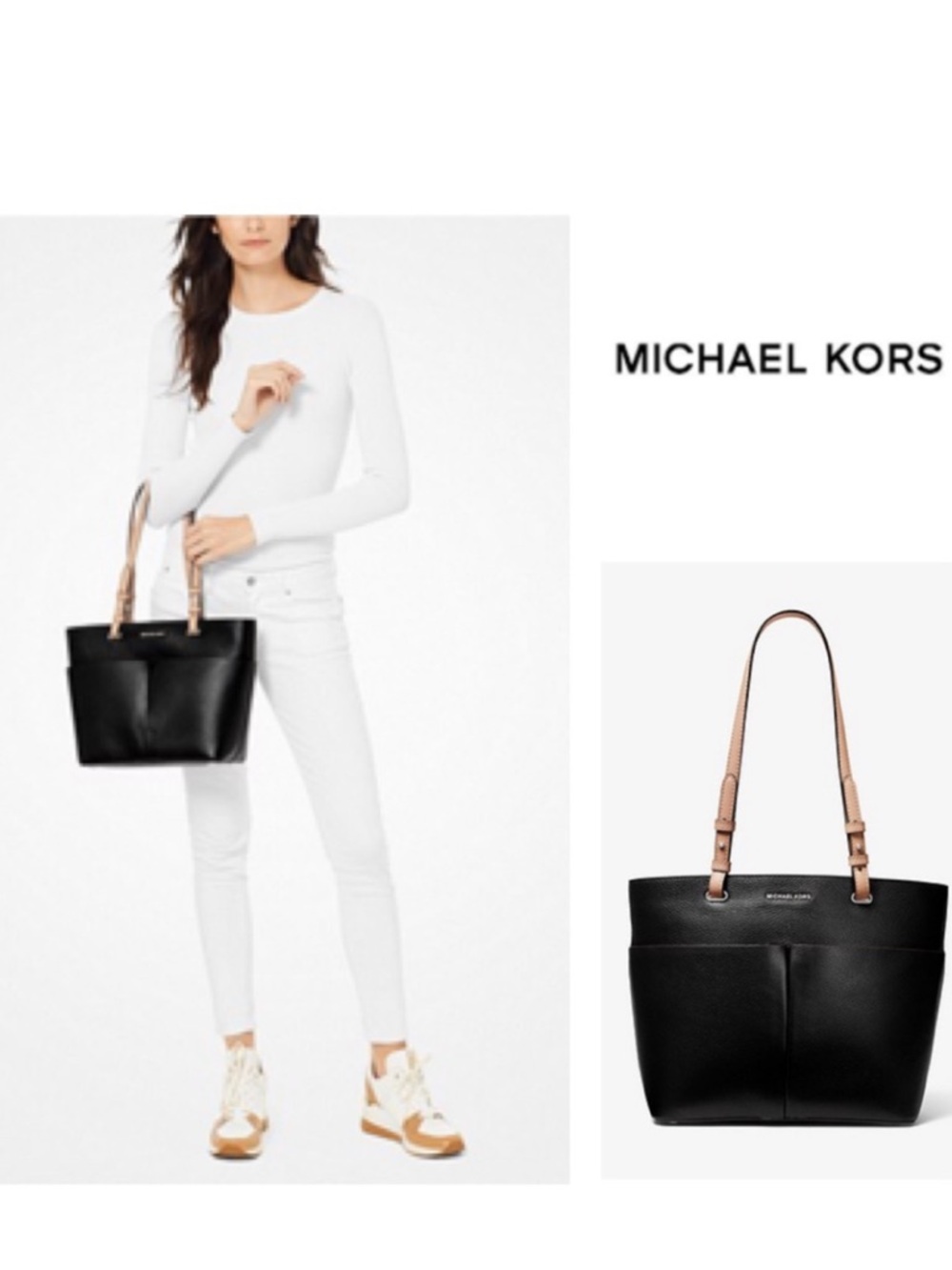 Michael Kors Bedford Medium Pebbled Leather Tote-Black Bag - Picture 15 of 15
